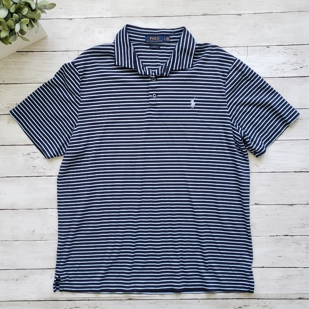 POLO RALPH LAUREN Classic Striped Collared 3-Button Shirt Short Sleeve Striped L
